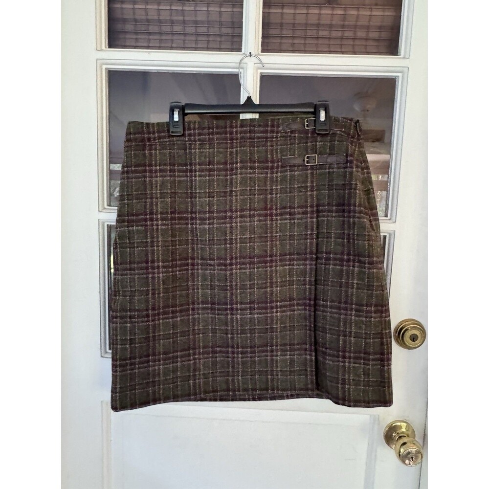 Boden Skirt Women's US 14L Military Green British Tweed By Moon Faux Wrap Wool